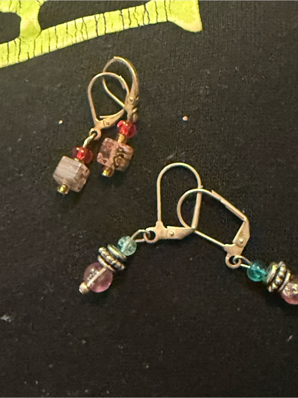 Source Unknown Pink and Teal Bead Drop Earrings with Silver-Tone Accents - Picture 6 of 7